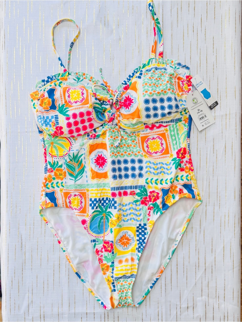 NWT XL One-Piece Swimsuit Bright Tropical Print